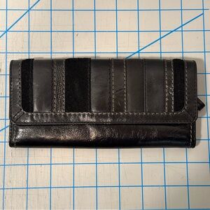 FOSSIL Medium Snap Patchwork Black Leather Eel Skin Clutch Trifold Wallet